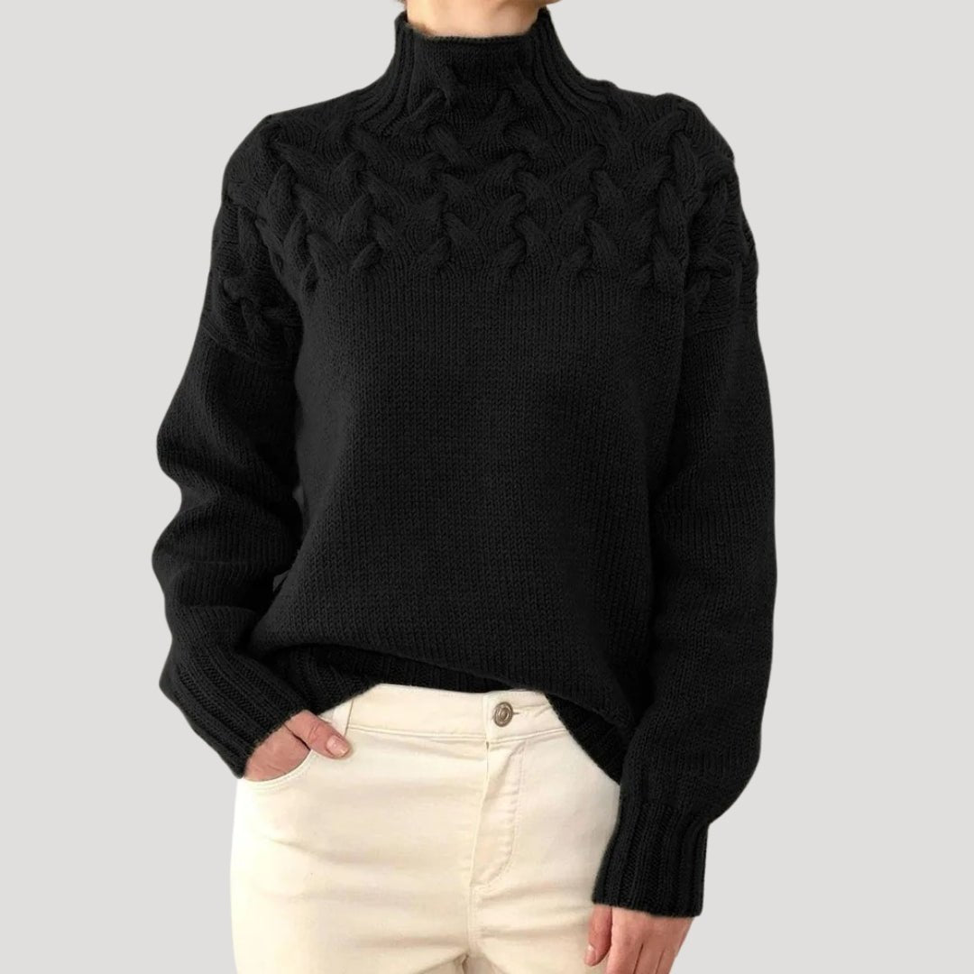Cable-Knit Turtleneck Jumper Sweater Relaxed Pullover for Women | Evelyn