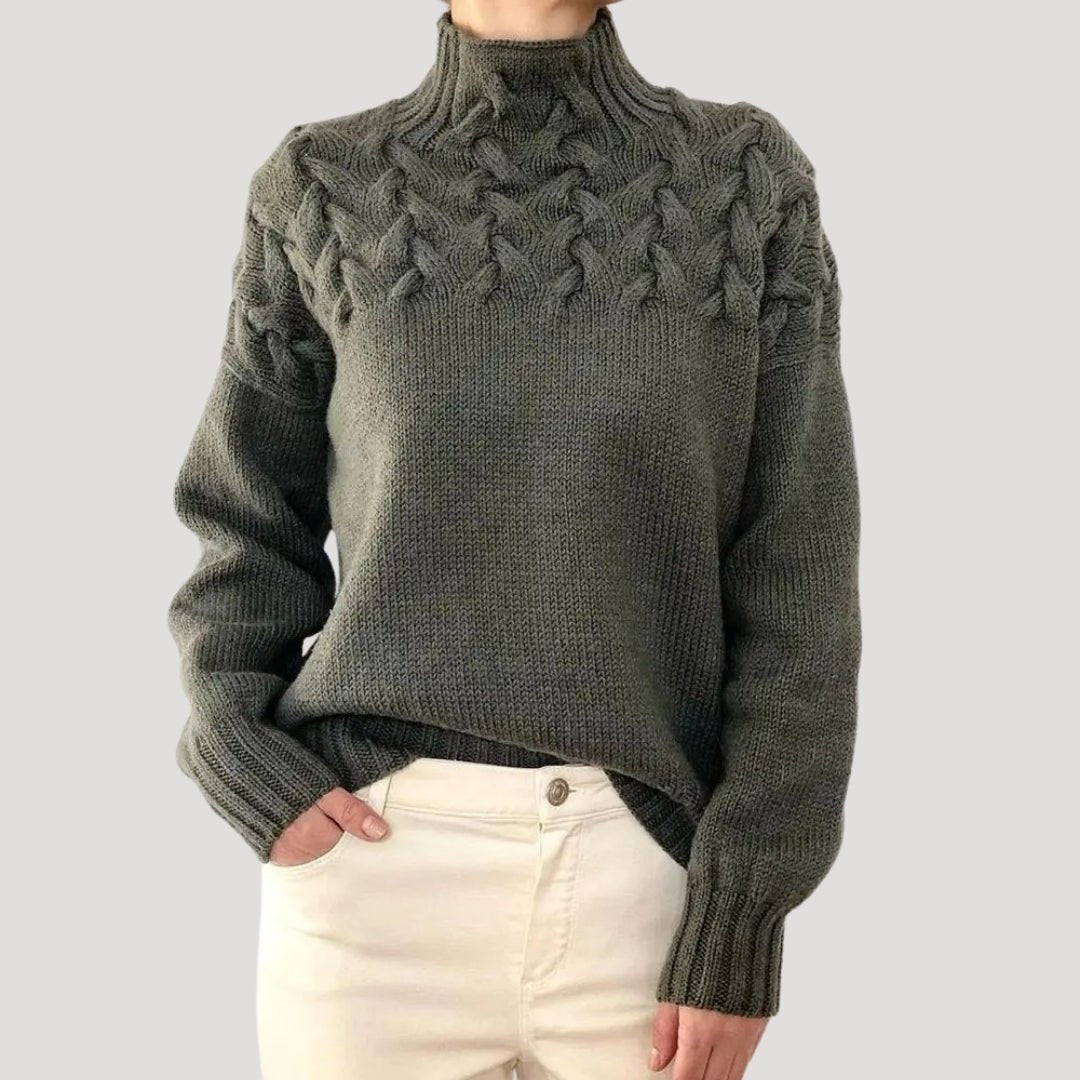 Cable-Knit Turtleneck Jumper Sweater Relaxed Pullover for Women | Evelyn