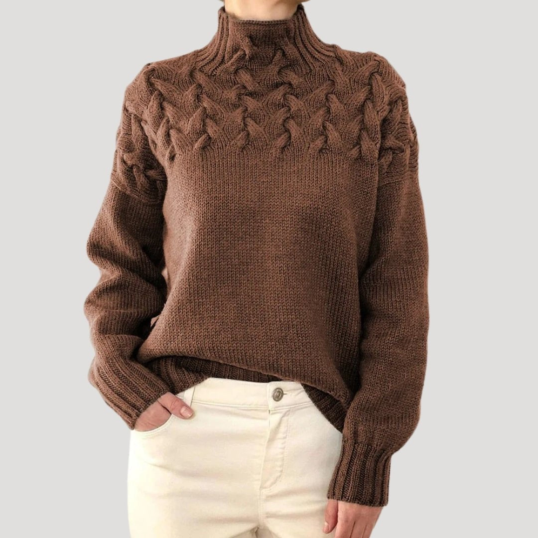 Cable-Knit Turtleneck Jumper Sweater Relaxed Pullover for Women | Evelyn