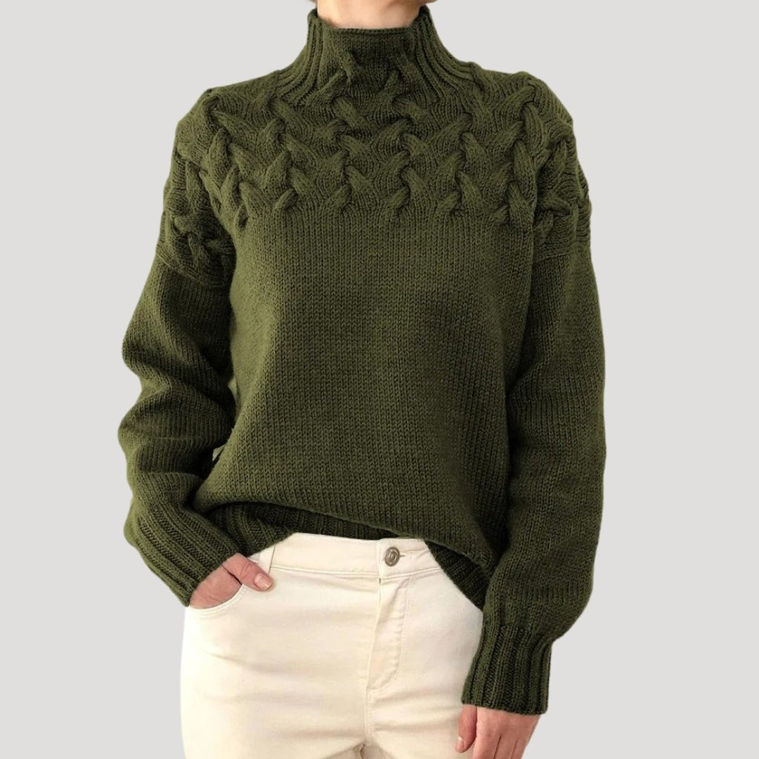 Cable-Knit Turtleneck Jumper Sweater Relaxed Pullover for Women | Evelyn