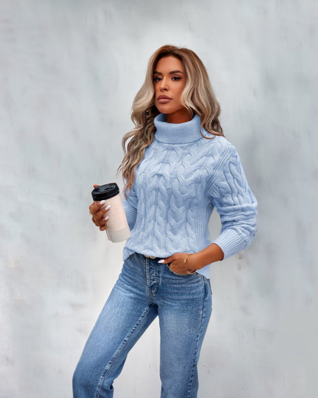 Nore | Women's Cable-Knit Turtleneck Sweater Relaxed Pullover with Roll-Neck for Layering
