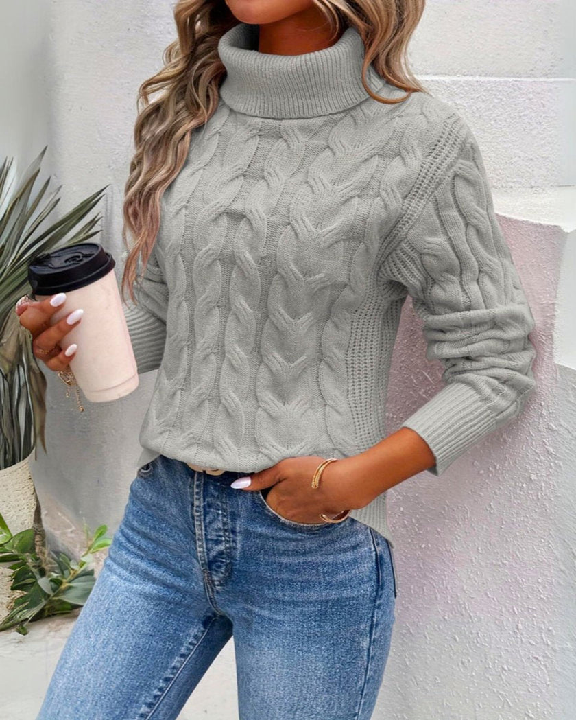 Nore | Women's Cable-Knit Turtleneck Sweater Relaxed Pullover with Roll-Neck for Layering