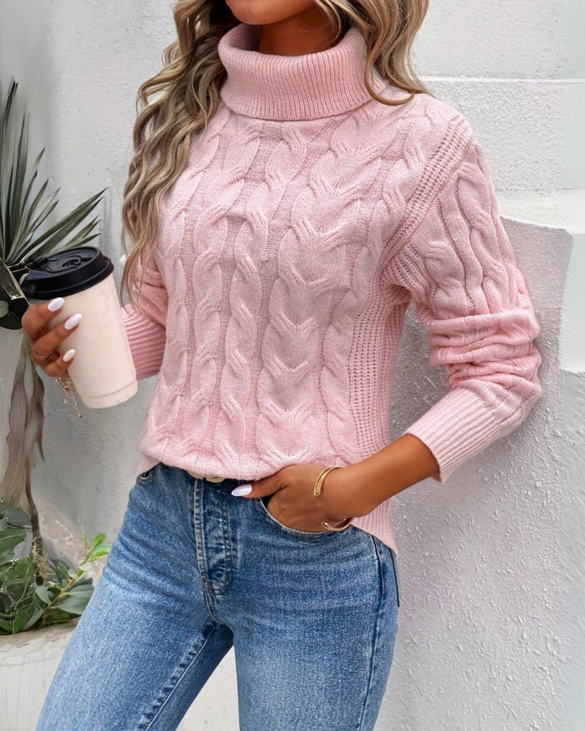 Nore | Women's Cable-Knit Turtleneck Sweater Relaxed Pullover with Roll-Neck for Layering