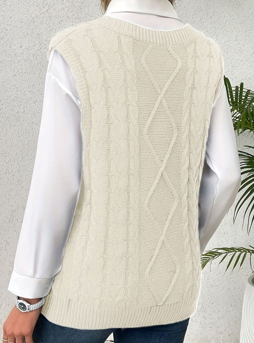 Grace | Women's Cable-Knit V-Neck Sweater Vest Relaxed Layering Pullover for Everyday