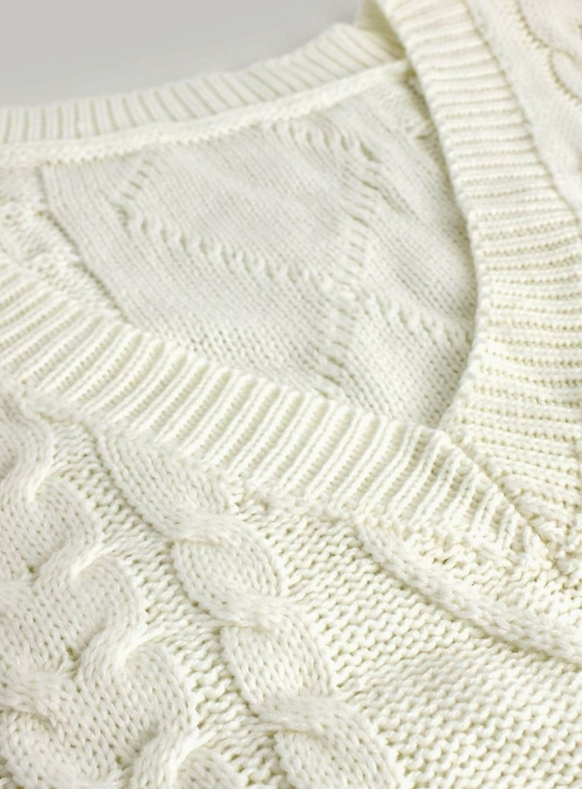 Grace | Women's Cable-Knit V-Neck Sweater Vest Relaxed Layering Pullover for Everyday