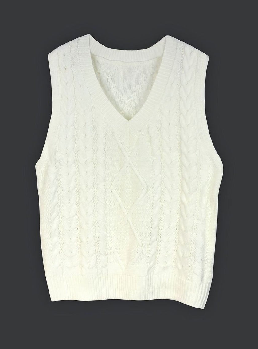 Grace | Women's Cable-Knit V-Neck Sweater Vest Relaxed Layering Pullover for Everyday