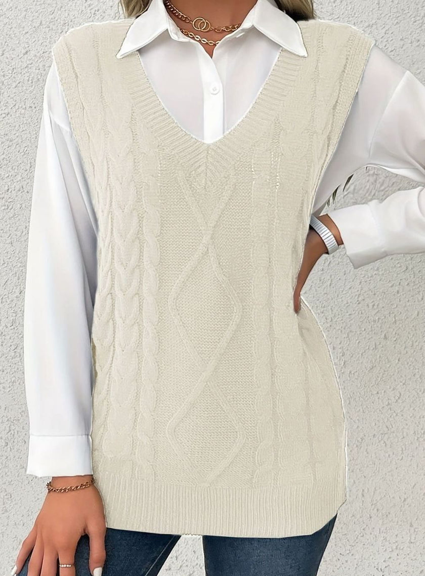 Grace | Women's Cable-Knit V-Neck Sweater Vest Relaxed Layering Pullover for Everyday