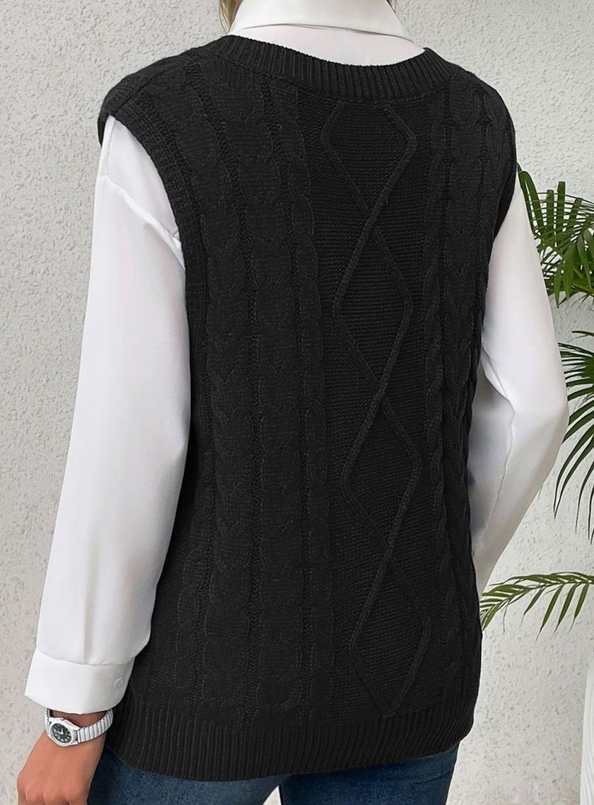 Grace | Women's Cable-Knit V-Neck Sweater Vest Relaxed Layering Pullover for Everyday