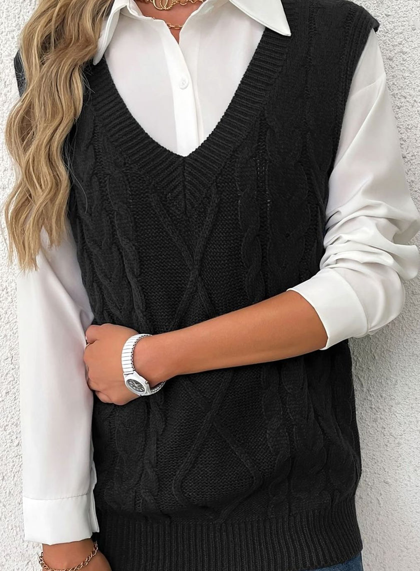 Grace | Women's Cable-Knit V-Neck Sweater Vest Relaxed Layering Pullover for Everyday