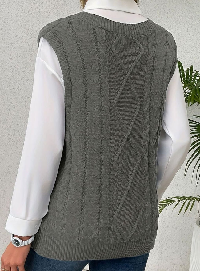 Grace | Women's Cable-Knit V-Neck Sweater Vest Relaxed Layering Pullover for Everyday