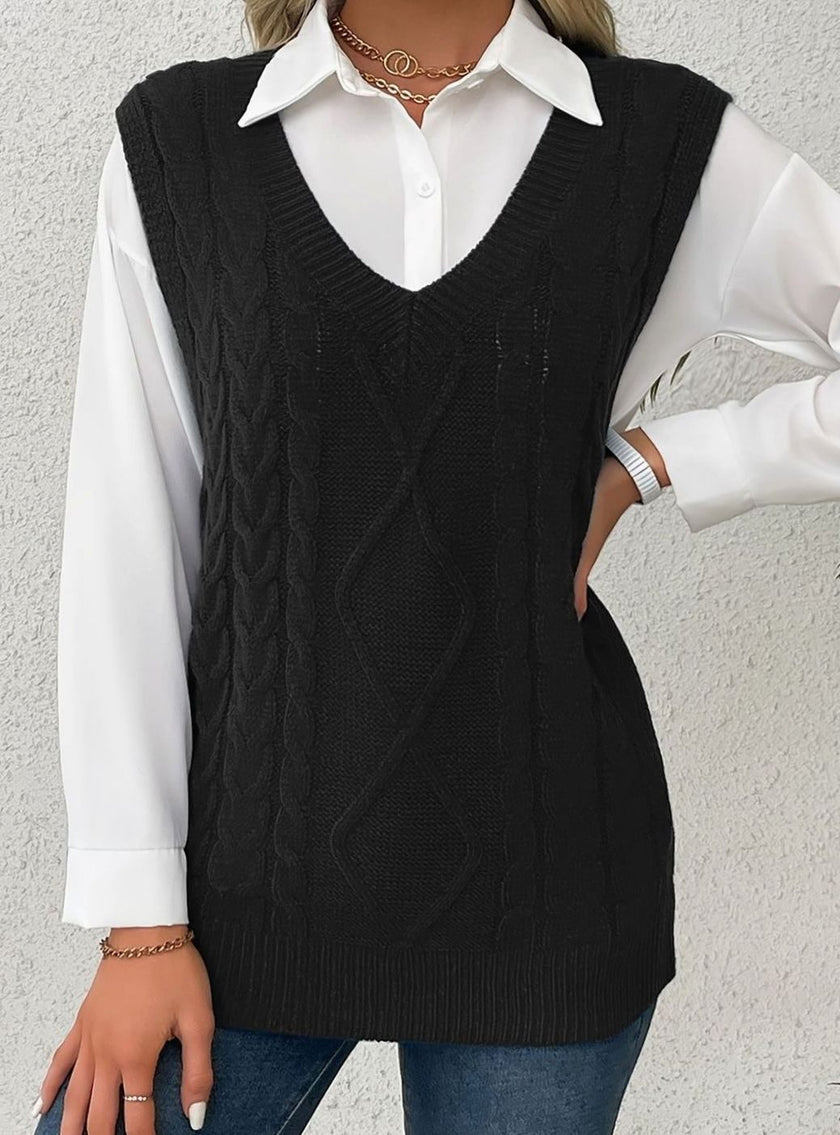 Grace | Women's Cable-Knit V-Neck Sweater Vest Relaxed Layering Pullover for Everyday