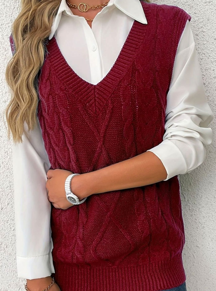 Grace | Women's Cable-Knit V-Neck Sweater Vest Relaxed Layering Pullover for Everyday