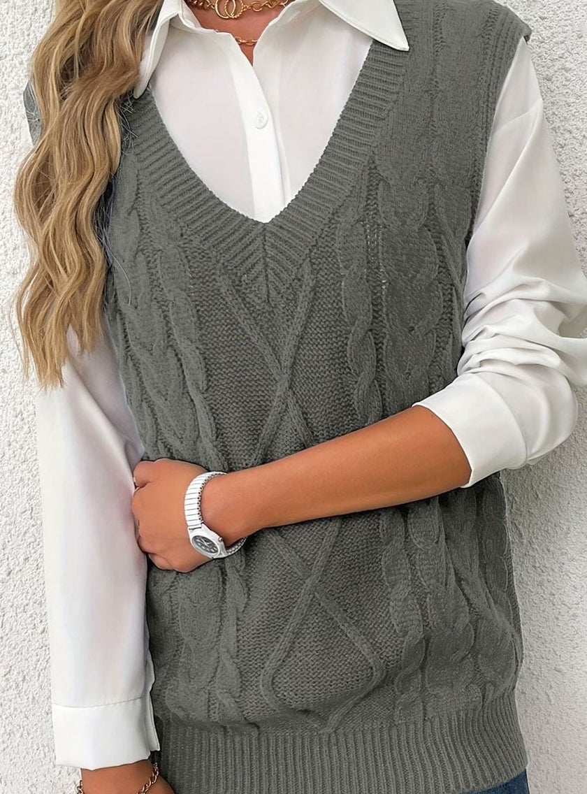 Grace | Women's Cable-Knit V-Neck Sweater Vest Relaxed Layering Pullover for Everyday