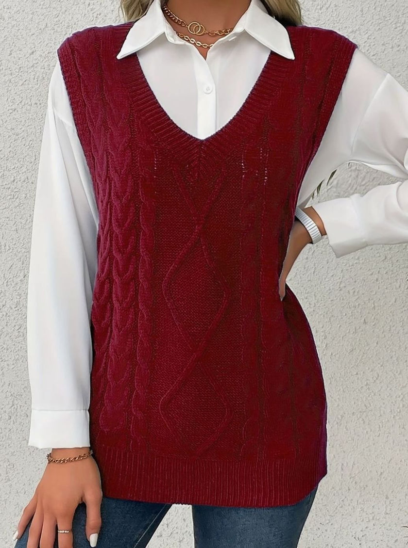Grace | Women's Cable-Knit V-Neck Sweater Vest Relaxed Layering Pullover for Everyday