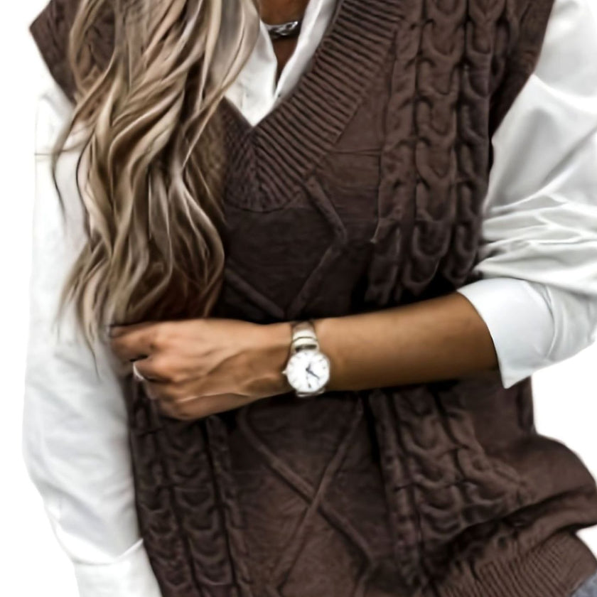 Grace | Women's Cable-Knit V-Neck Sweater Vest Relaxed Layering Pullover for Everyday