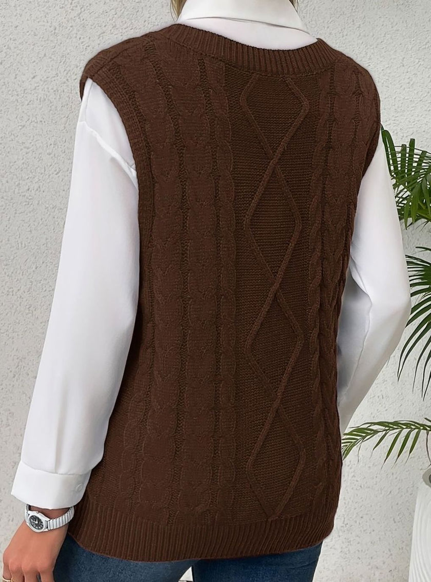 Grace | Women's Cable-Knit V-Neck Sweater Vest Relaxed Layering Pullover for Everyday