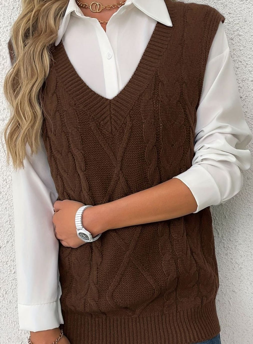 Grace | Women's Cable-Knit V-Neck Sweater Vest Relaxed Layering Pullover for Everyday