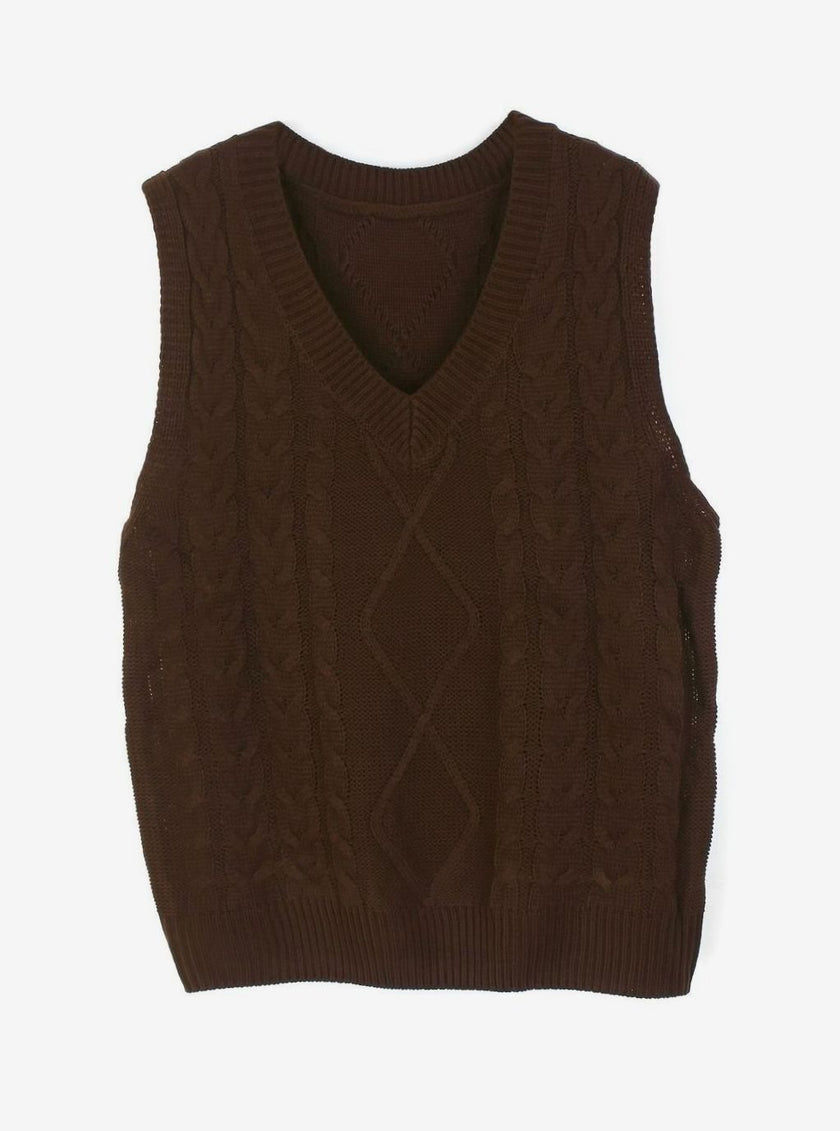 Grace | Women's Cable-Knit V-Neck Sweater Vest Relaxed Layering Pullover for Everyday