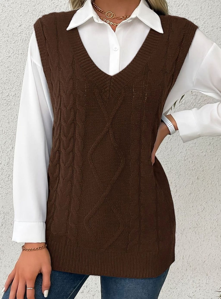 Grace | Women's Cable-Knit V-Neck Sweater Vest Relaxed Layering Pullover for Everyday