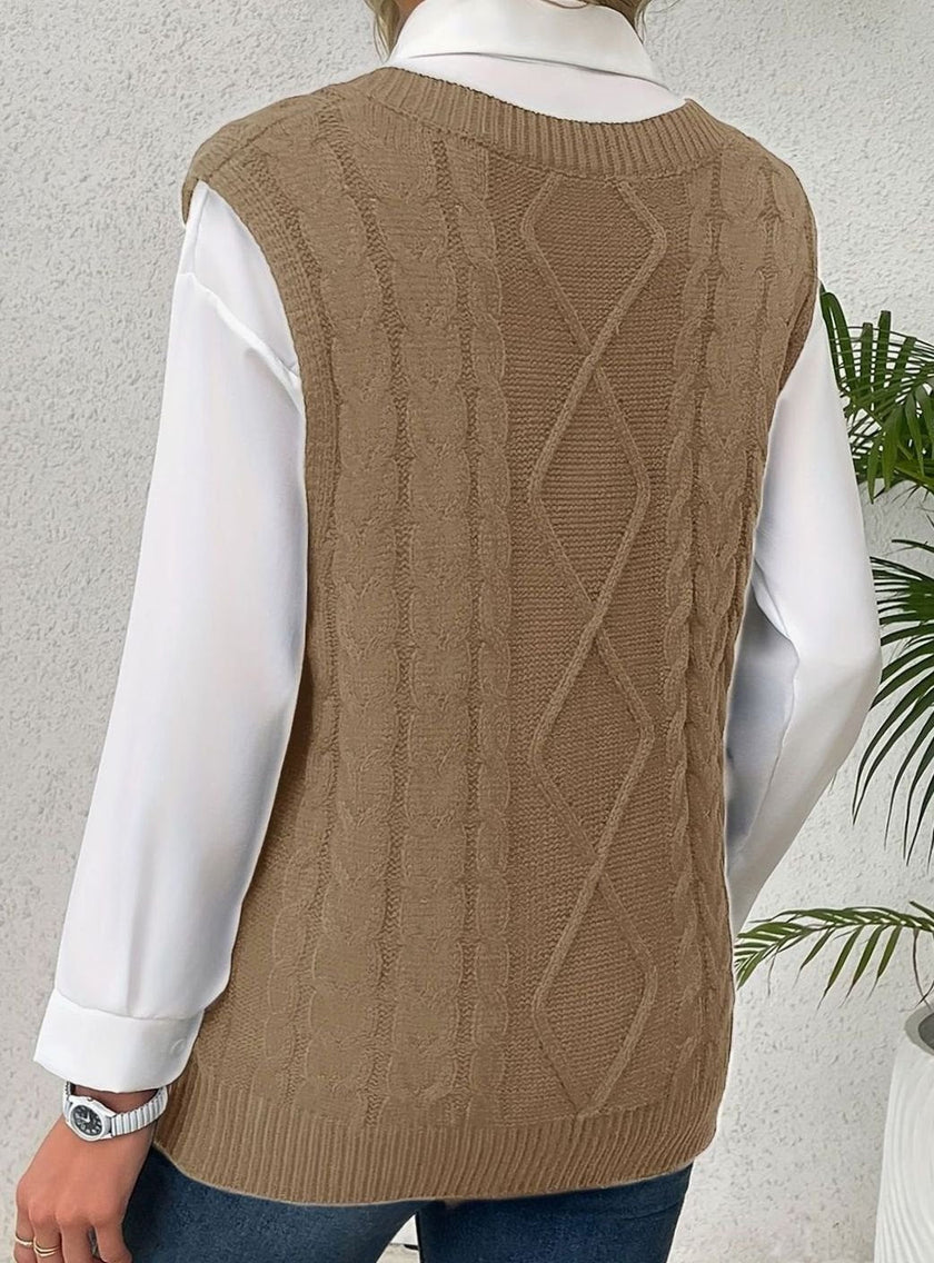 Grace | Women's Cable-Knit V-Neck Sweater Vest Relaxed Layering Pullover for Everyday