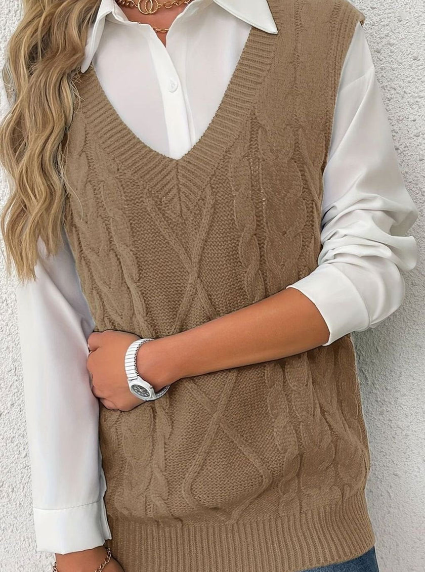 Grace | Women's Cable-Knit V-Neck Sweater Vest Relaxed Layering Pullover for Everyday