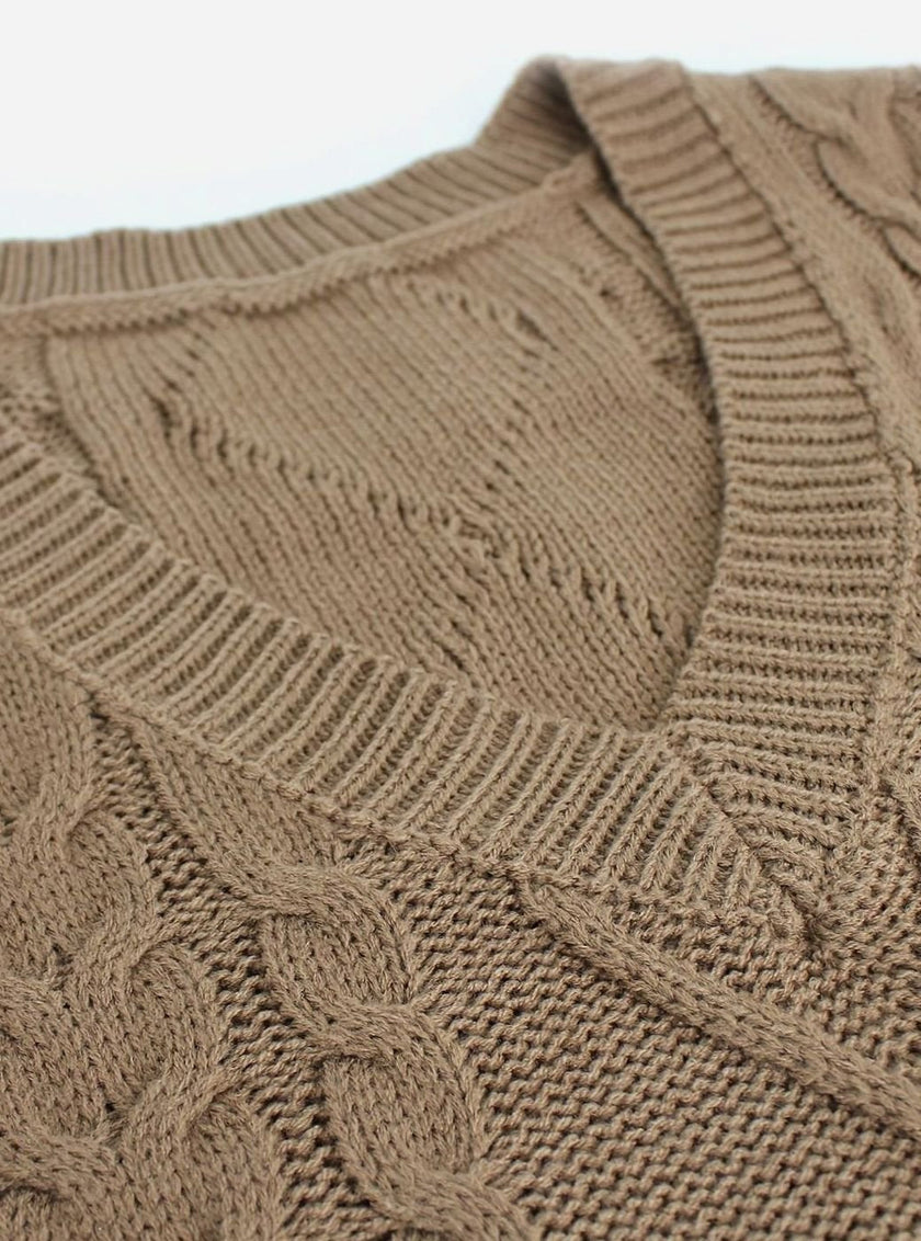 Grace | Women's Cable-Knit V-Neck Sweater Vest Relaxed Layering Pullover for Everyday