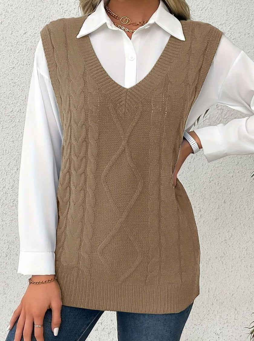 Grace | Women's Cable-Knit V-Neck Sweater Vest Relaxed Layering Pullover for Everyday