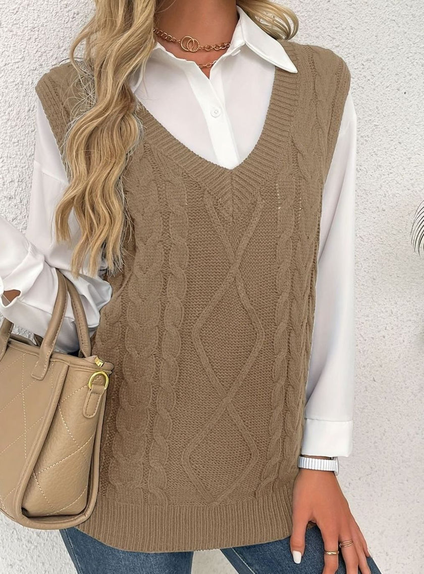 Grace | Women's Cable-Knit V-Neck Sweater Vest Relaxed Layering Pullover for Everyday