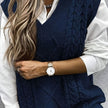 Grace | Women's Cable-Knit V-Neck Sweater Vest Relaxed Layering Pullover for Everyday