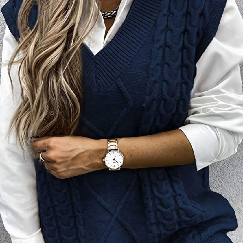 Grace | Women's Cable-Knit V-Neck Sweater Vest Relaxed Layering Pullover for Everyday
