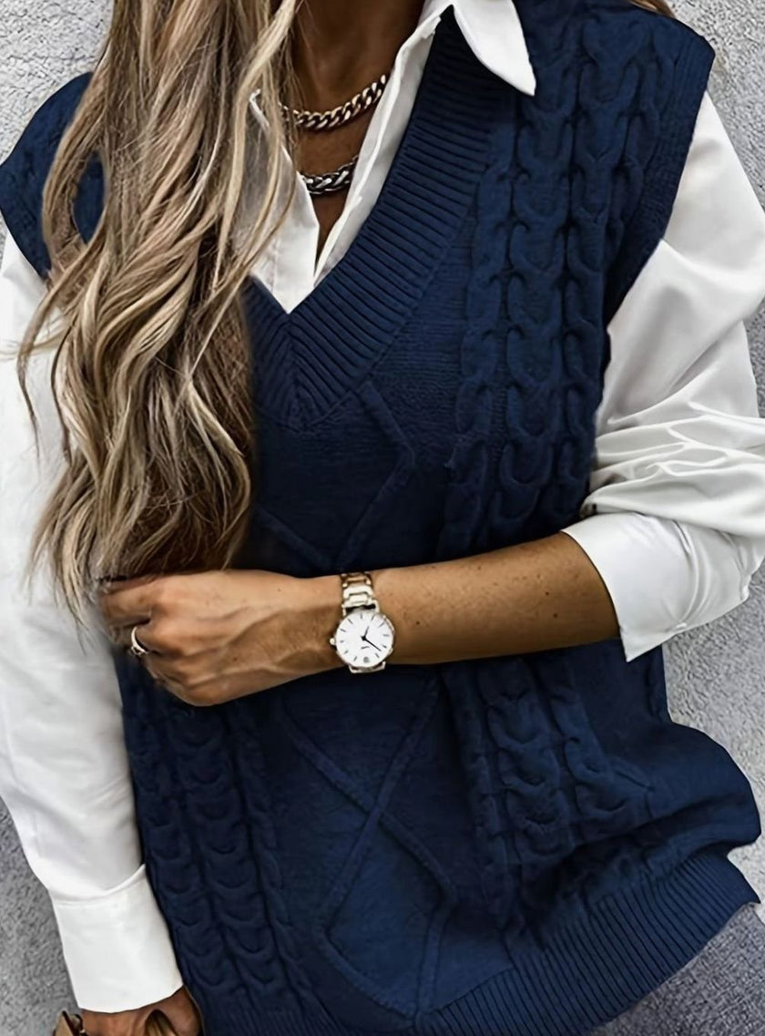 Grace | Women's Cable-Knit V-Neck Sweater Vest Relaxed Layering Pullover for Everyday