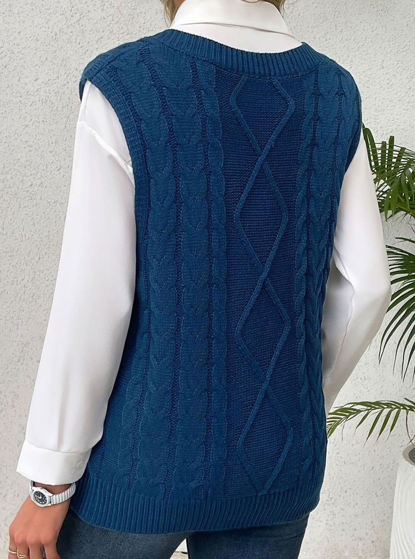 Grace | Women's Cable-Knit V-Neck Sweater Vest Relaxed Layering Pullover for Everyday