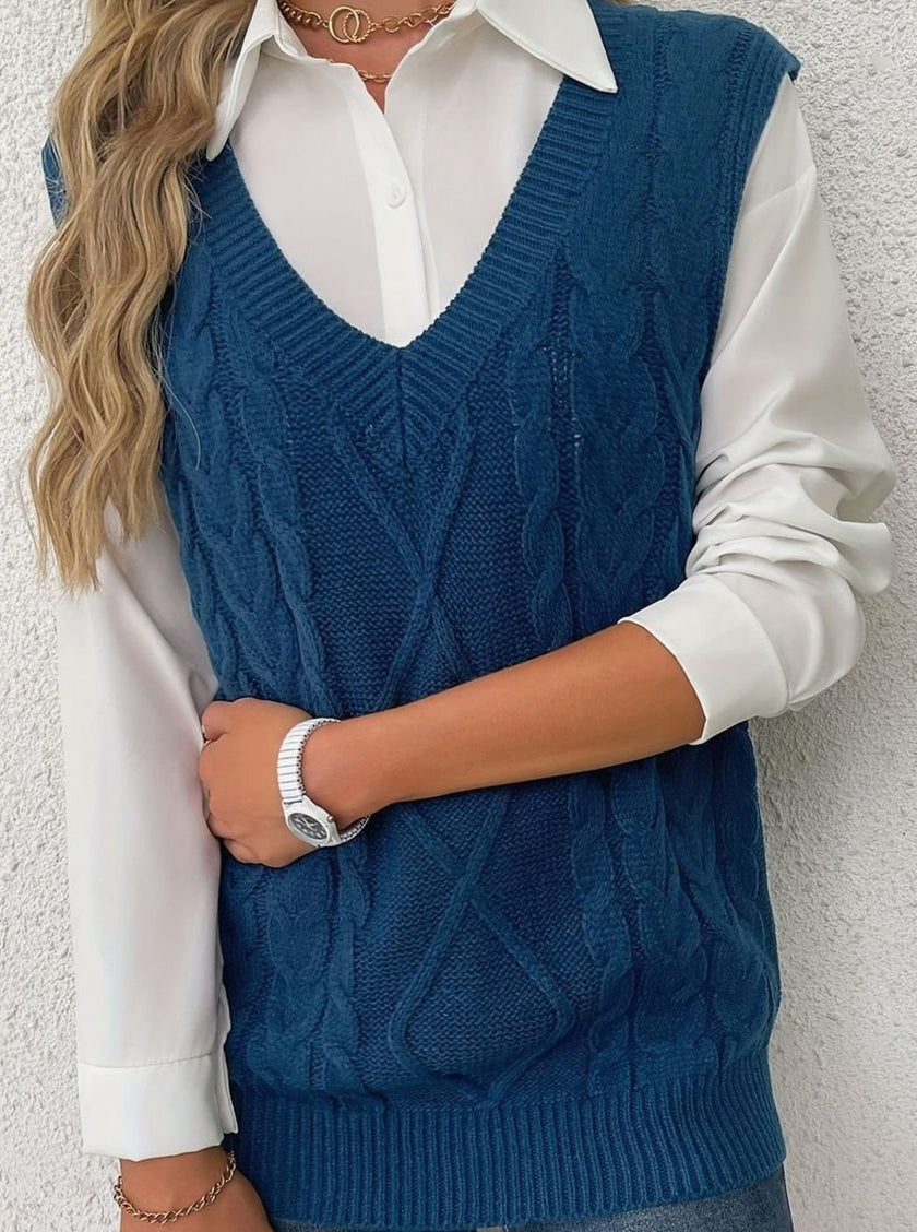 Grace | Women's Cable-Knit V-Neck Sweater Vest Relaxed Layering Pullover for Everyday