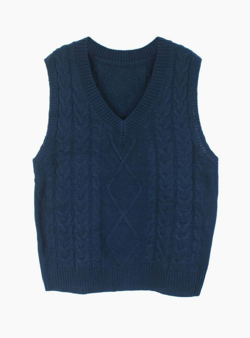 Grace | Women's Cable-Knit V-Neck Sweater Vest Relaxed Layering Pullover for Everyday