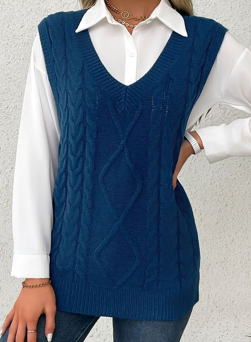 Grace | Women's Cable-Knit V-Neck Sweater Vest Relaxed Layering Pullover for Everyday