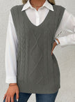Grace | Women's Cable-Knit V-Neck Sweater Vest Relaxed Layering Pullover for Everyday
