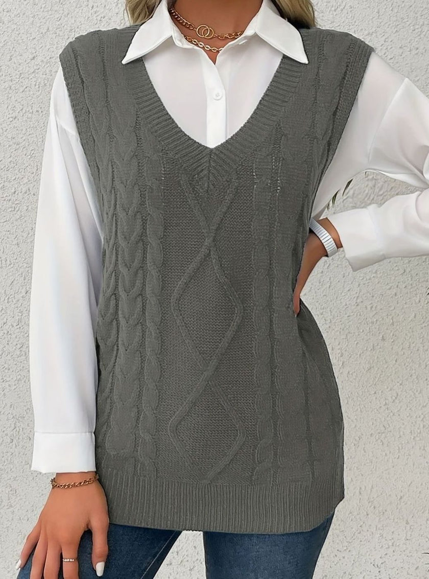 Grace | Women's Cable-Knit V-Neck Sweater Vest Relaxed Layering Pullover for Everyday