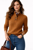 Madison | Women's Cable Knit Wool Blend Button-Neck Pullover Sweater with Striped for Casual