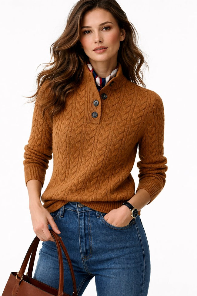 Madison | Women's Cable Knit Wool Blend Button-Neck Pullover Sweater with Striped for Casual