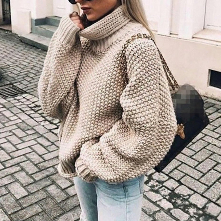 Yara | Women's Cardigan Oversized Chunky Knit Turtleneck Sweater with Ribbed for Layering