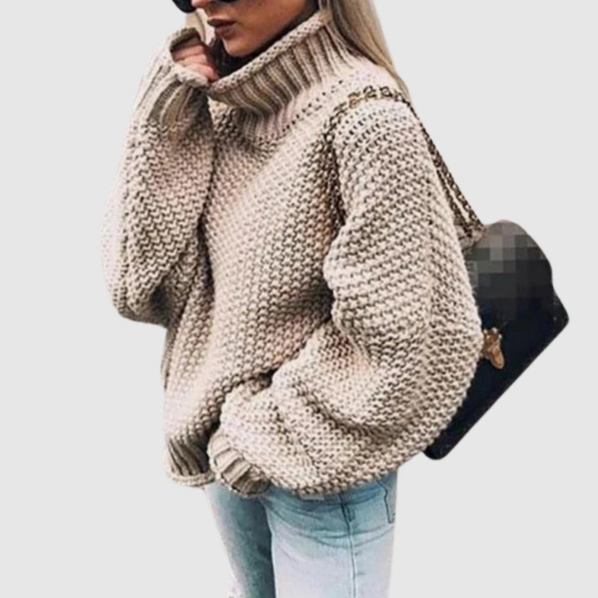 Jill | Women's Cardigan Oversized Chunky Knit Turtleneck Sweater with Ribbed for Layering