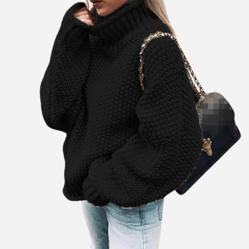 Jill | Women's Cardigan Oversized Chunky Knit Turtleneck Sweater with Ribbed for Layering