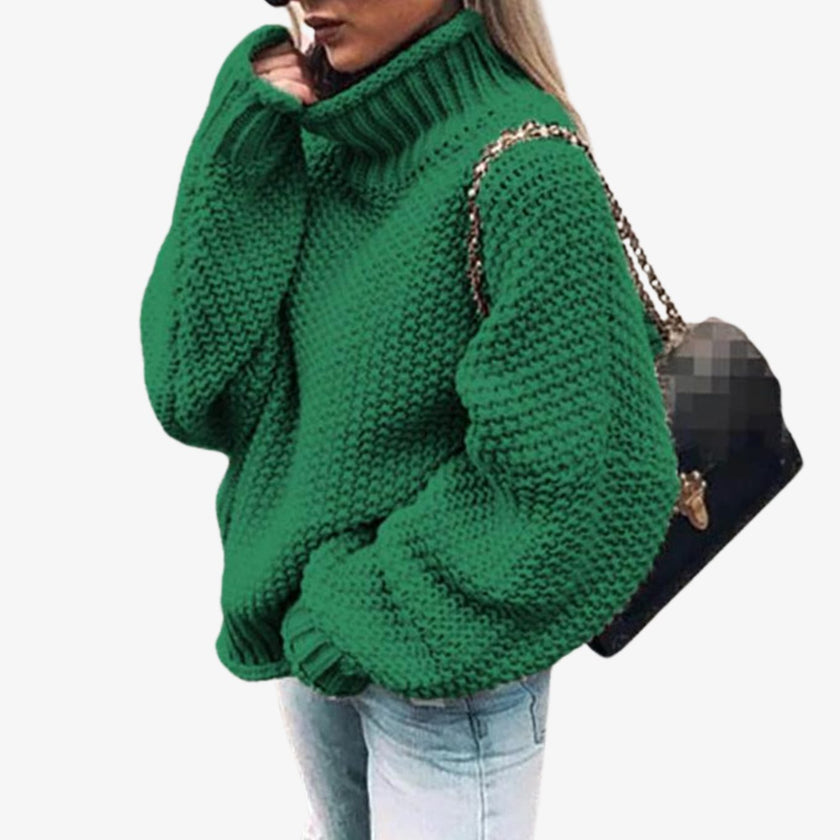 Jill | Women's Cardigan Oversized Chunky Knit Turtleneck Sweater with Ribbed for Layering