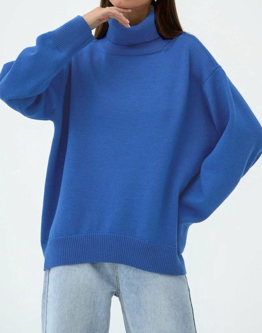 Sanne | Women's Cardigan Oversized Turtleneck Ribbed Knit Pullover Sweater for Layering