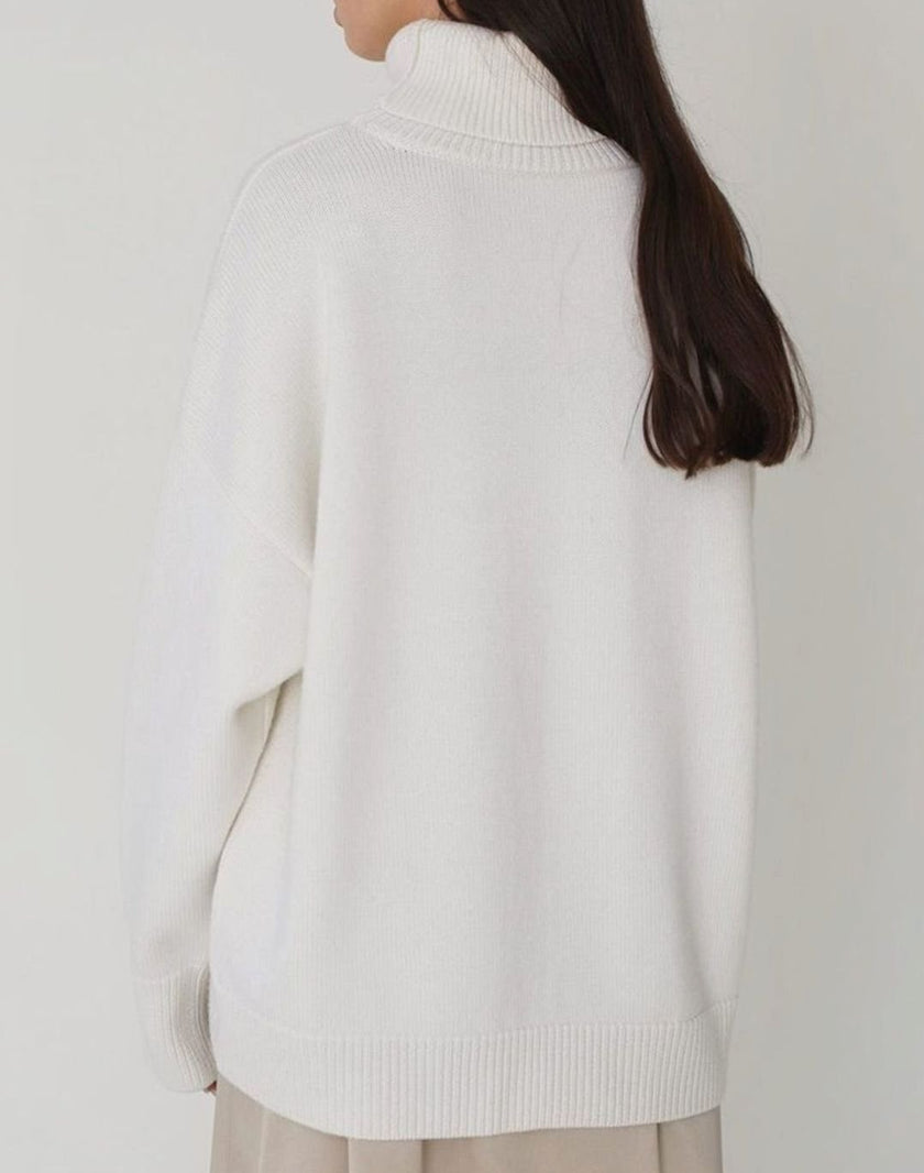 Sanne | Women's Cardigan Oversized Turtleneck Ribbed Knit Pullover Sweater for Layering