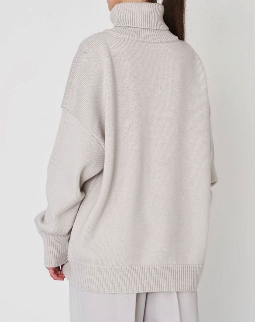 Sanne | Women's Cardigan Oversized Turtleneck Ribbed Knit Pullover Sweater for Layering