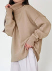 Sanne | Women's Cardigan Oversized Turtleneck Ribbed Knit Pullover Sweater for Layering