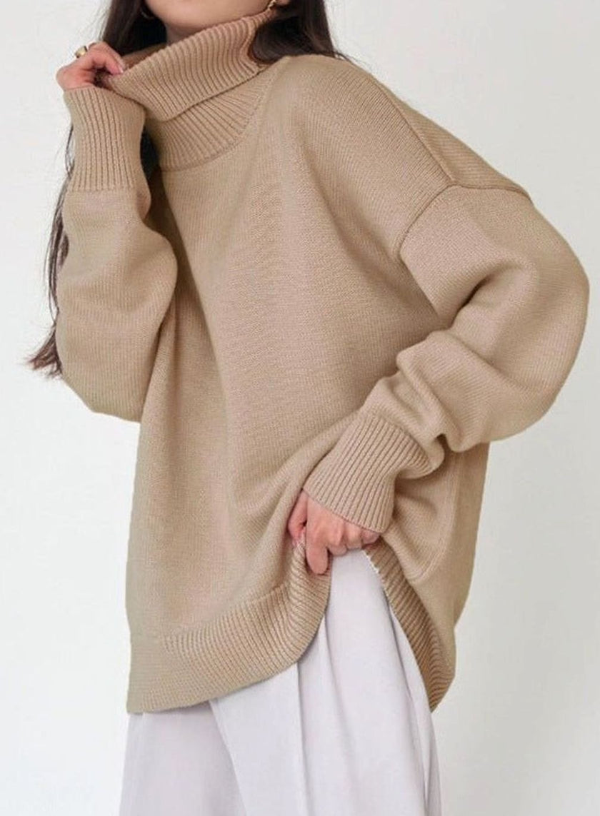 Sanne | Women's Cardigan Oversized Turtleneck Ribbed Knit Pullover Sweater for Layering