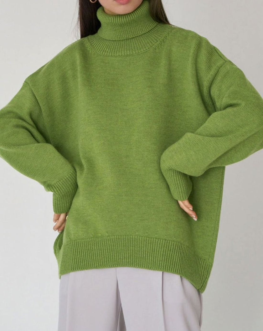 Sanne | Women's Cardigan Oversized Turtleneck Ribbed Knit Pullover Sweater for Layering