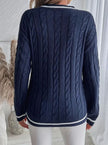 Hanne | Women's Cardigan V-Neck Cable Knit Striped Trim Pullover Sweater with Ribbed for Autumn